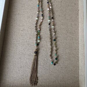 Stella & Dot Tassel Pendant Necklace Gold tone w multi color beads